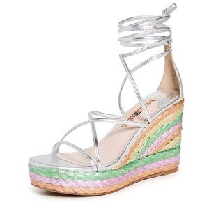 NWT Sophia Webster Ines Mid Espadrille Wedge Platform Wrap Around Strap Sz 38. 5